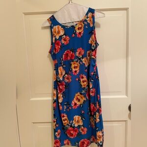 Floral maternity Sleeveless Dress - Blue and Orange